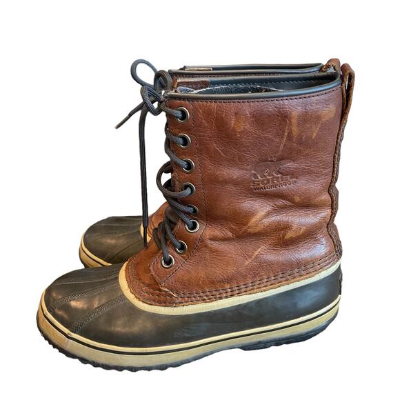 SOREL Premium Leather Winter Insulated Duck Boots Rubber Bottom Men’s Size 9 - Picture 4 of 11